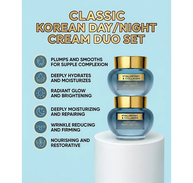 Lovery Korean Skincare Hyaluronic Collagen Day and Night Cream Set -Brightening and Hydration for Face