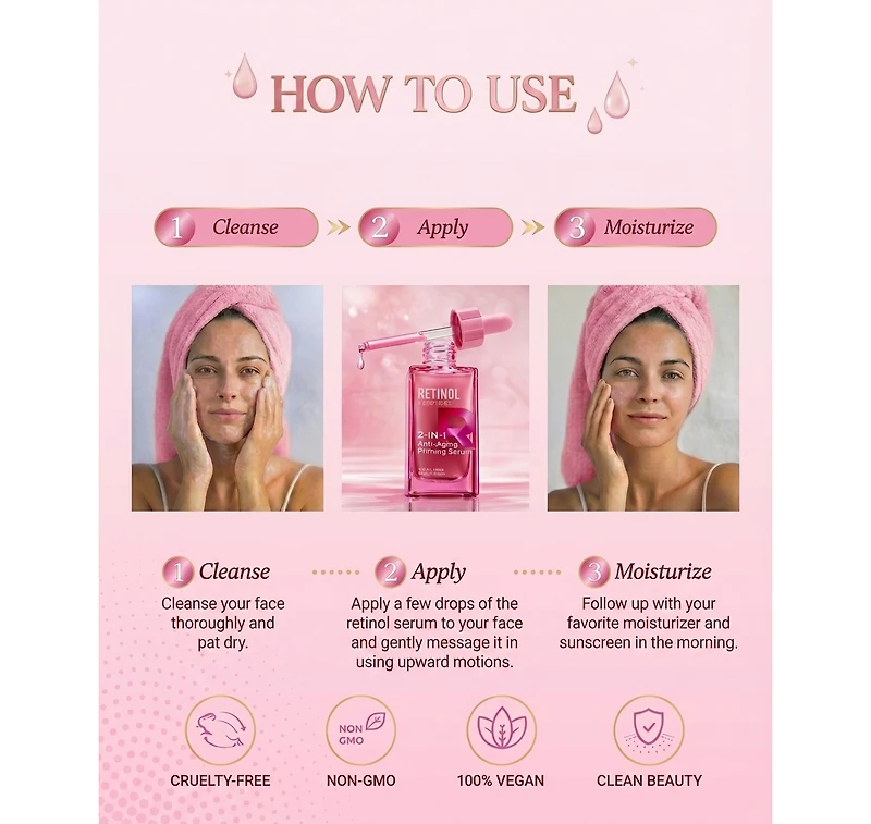 Lovery Retinol and Peptides 2-in-1 Anti-Aging Priming Serum - Korean Skin Care Firming and Smoothing Treatment