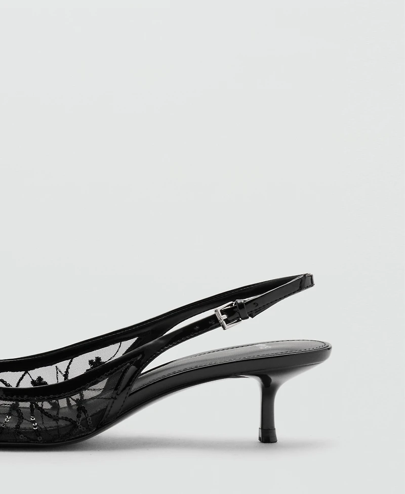 Mango Women's Kitten-Heel Sequins Embroidered Shoes