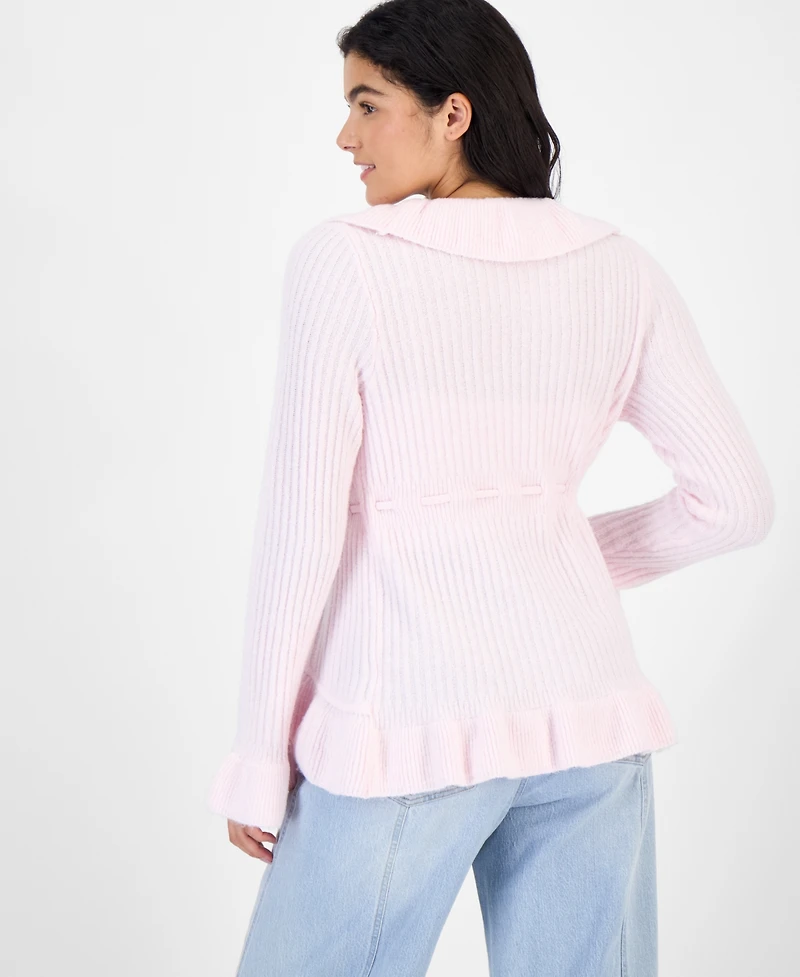 Hippie Rose Juniors' Tie Front Ruffle Cardigan
