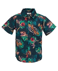Jurassic Park T-Rex Boys' Hawaiian Short Sleeve Button Down Shirt