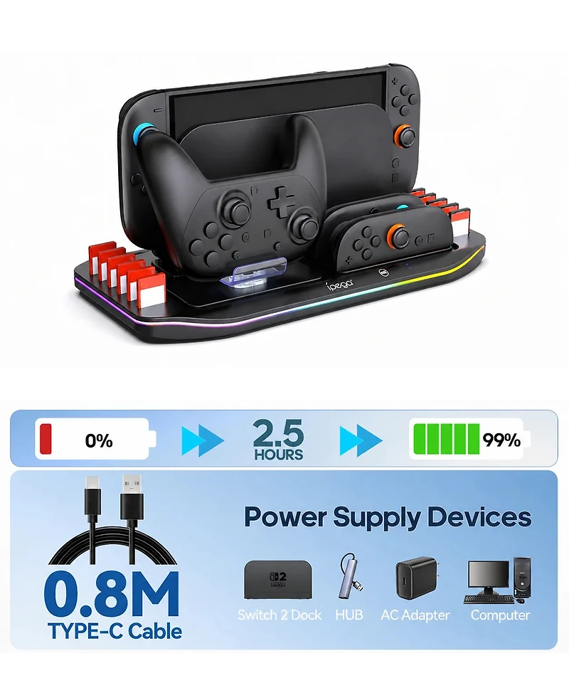 Sonicgrace Rgb Organizer Station Charging Dock for Nintendo Switch 2