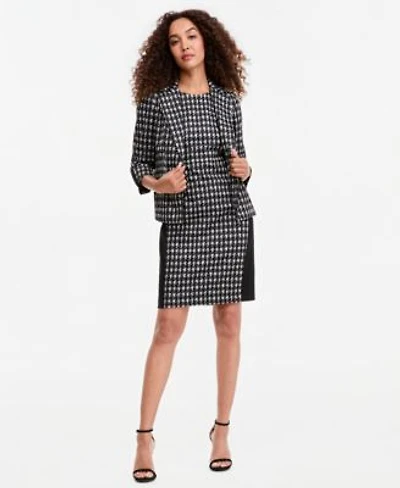 Kasper Womens Check Print Open Seamed Jacket Crewneck Sleeveless Sheath Dress
