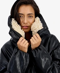 And Now This Women's Sherpa-Lined Faux Leather Moto Bomber Jacket, Macy's Exclusive