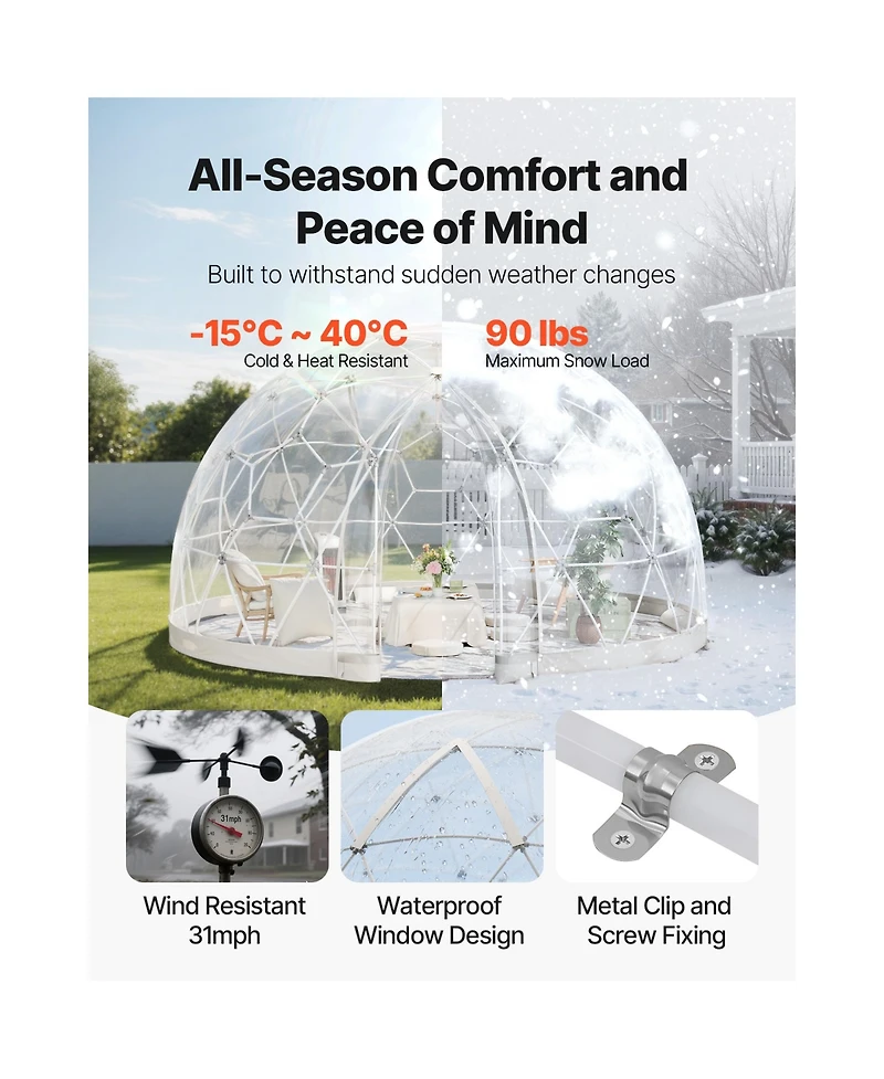 Vevor 12 x 7.2 ft Garden Bubble Tent for 4-7 Person Outdoor Clear Geodesic Dome