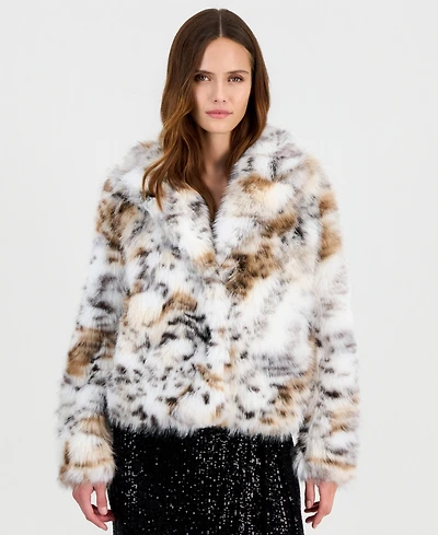 Anne Klein Women's Cropped Animal-Print Faux-Fur Jacket