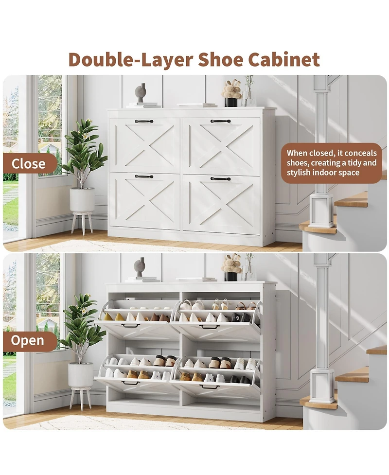homfan Shoe Cabinet with Flip Drawers - Narrow Freestanding Entryway Shoe Storage Organizer for Hallway Foyer Mudroom