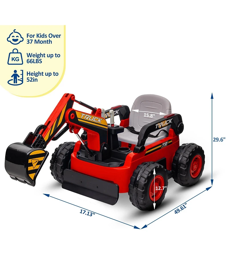 homfan Kids Electric Excavator Ride-On with Working Arm, 4WD & Remote Control, Ages 3+
