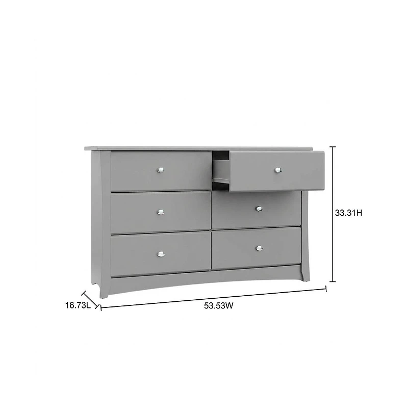 Storkcraft Crescent 6 Drawer Double Dresser (Pebble Gray)