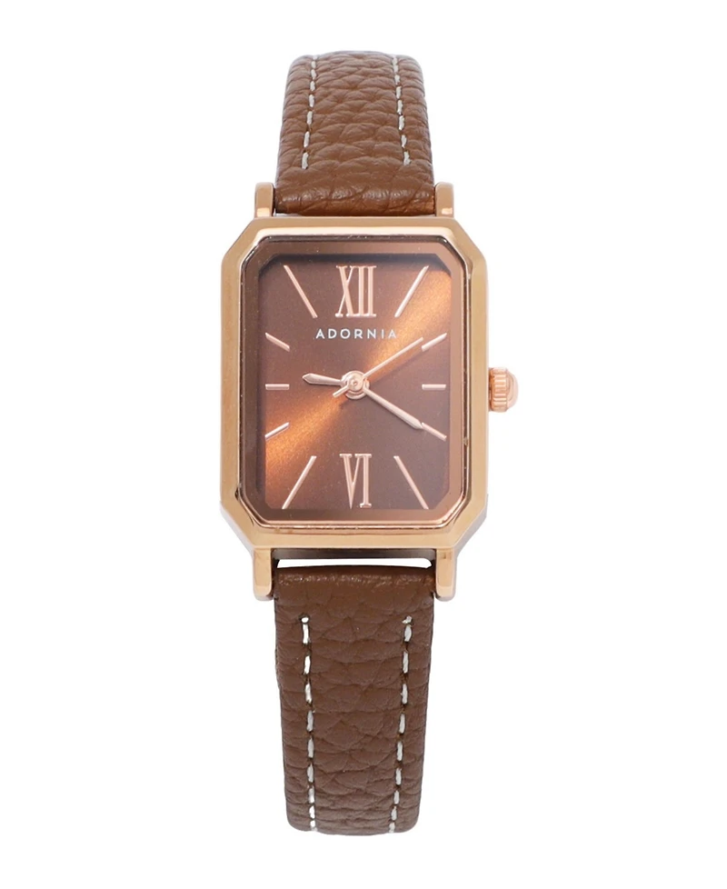 Adornia Women's Gold Lisbon Brown Leather Band and Brown Face Watch