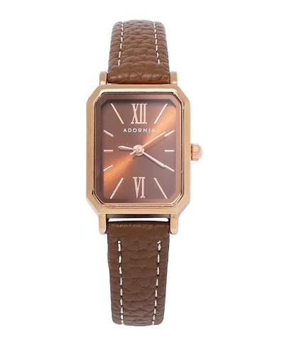 Adornia Women's Gold Lisbon Brown Leather Band and Brown Face Watch