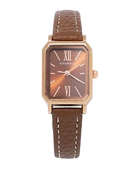 Adornia Women's Gold Lisbon Brown Leather Band and Brown Face Watch
