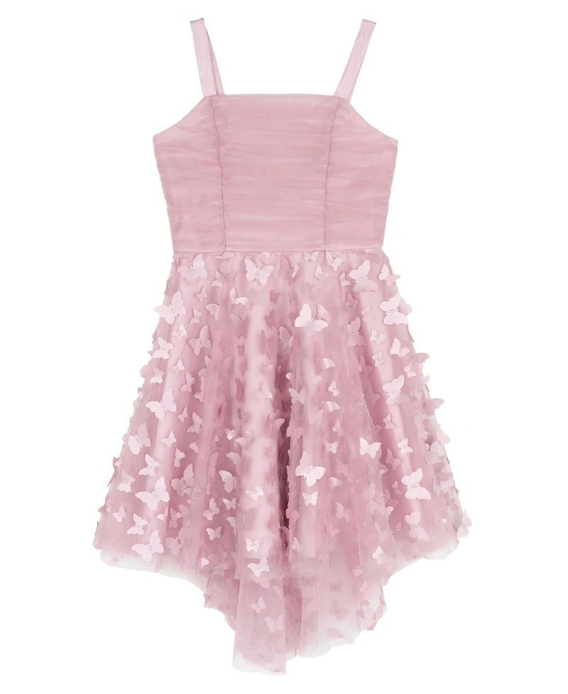 Rare Editions Girls' 7-16 Ruched Glitter Mesh Bodice Soutache High-Low Dress