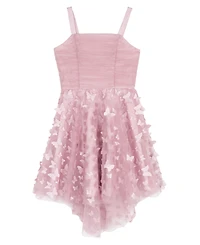 Rare Editions Girls' 7-16 Ruched Glitter Mesh Bodice Soutache High-Low Dress