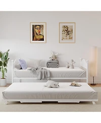 homfan Daybed with Pop-Up Trundle, Metal Sofa Bed Frame with Headboard, Locking Casters, Steel Slats, No Box Spring Needed