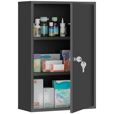 Kleankin Steel Wall Mount Medicine Cabinet 3 Tier Emergency Box for Bathroom