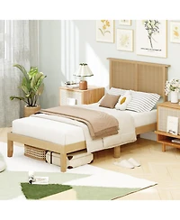 Slickblue Platform Bed Frame with Rattan Headboard and Durable Support