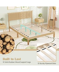 Slickblue Platform Bed Frame with Rattan Headboard and Durable Support