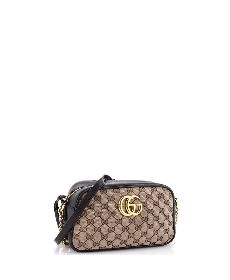 Pre-Owned Gucci Small Gg Marmont Shoulder Bag Diagonal Quilted Gg Canvas with Leather