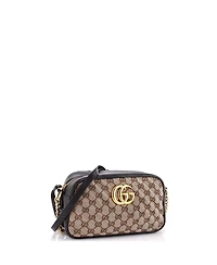 Pre-Owned Gucci Small Gg Marmont Shoulder Bag Diagonal Quilted Gg Canvas with Leather