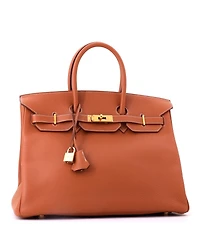 Pre-Owned HERMES Birkin 35 Handbag Brown Clemence with Gold Hardware