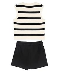 Tween Diva Girls' 7-12 Striped Sweater Vest, Pleated Skort with Belt and Bow Hair Clip, 3-Piece Set