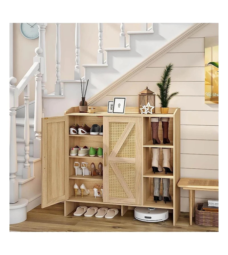 Slickblue Rattan Style 4-Tier Shoe Cabinet for Home Storage