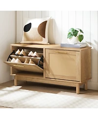 Slickblue Shoe Storage Bench Rattan Design with Flip-Top Drawers