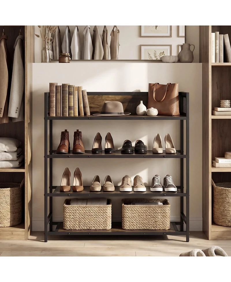 Slickblue 4-Tier Shoe Organizer Shelf with Metal Frame for Bedroom or Hallway