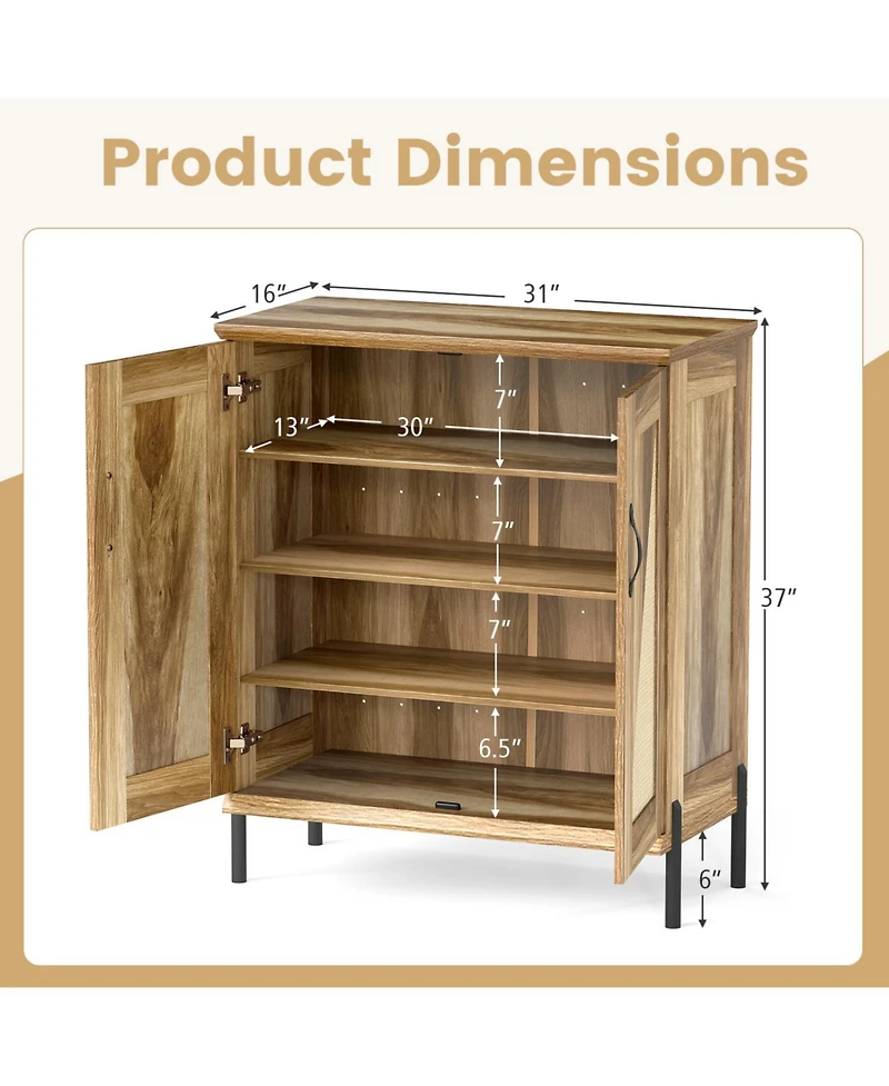 Slickblue Farmhouse Shoe Cabinet 5-Tier with Woven Rattan Doors