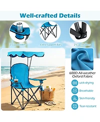 Gymax Folding Camping Chair with Canopy Cup Holder Ergonomic Armrest Solid Steel Frame