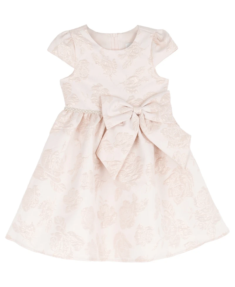 Rare Editions Girls' 2T-6X Brocade Cap Sleeve Beaded Trim Dress