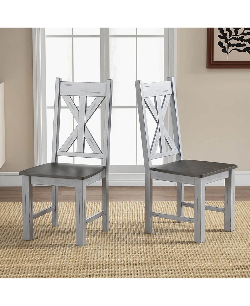 Costway Wooden Dining Chair Set of 2 with Rubber Wood Frame Elegant Hollowed Backrest