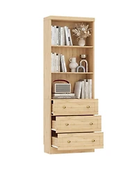 Aheaplus 80" Storage Cabinet with 3 Drawers and Open Shelves, Wooden Bookcase