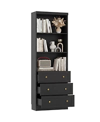 Aheaplus 80" Storage Cabinet with 3 Drawers and Open Shelves, Wooden Bookcase