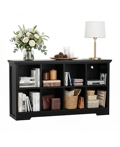 Aheaplus 8-Cube Bookshelf with Charging Station, Bin Storage Organizer