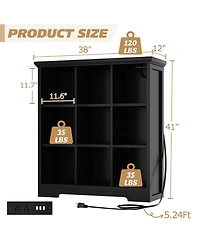 Aheaplus 9 Cube Bookshelf with Charging Station, Floor Cubby Toy Organizer