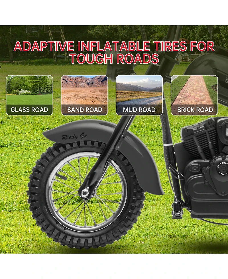 homfan 24V 250W Electric Dirt Bike for Kids, 2-Speed Ride On Motorcycle, Up to 14 Mph, Leather Seat, Rear Brake, For Ages 8-12