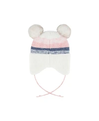 Deux par Deux Toddler Girl 2-3 Years Winter Knit Hat with Ear Flaps and Pompoms