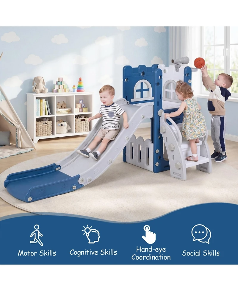 Slickblue 6-in-1 Kids Playground Set with Slide Ladder and Basketball Goal