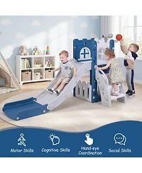 Slickblue 6-in-1 Kids Playground Set with Slide Ladder and Basketball Goal