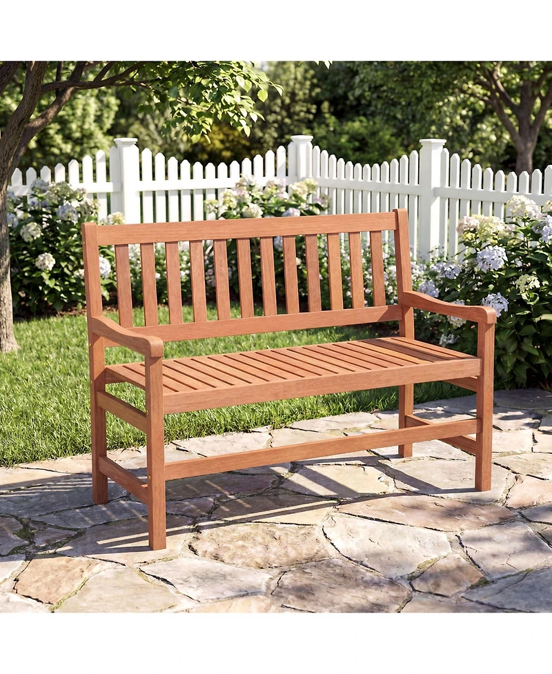 Gymax 44 Inch Outdoor Loveseat Bench 2-Seat Patio Solid Wood Garden Chair with Backrest
