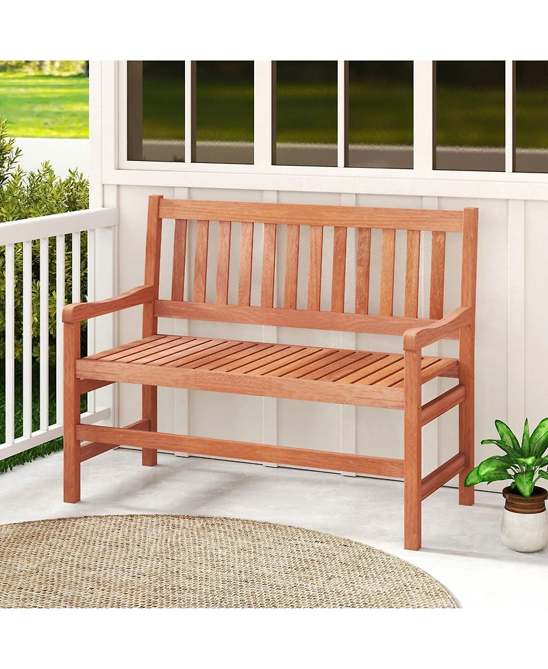Gymax 44 Inch Outdoor Loveseat Bench 2-Seat Patio Solid Wood Garden Chair with Backrest