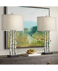 John Timberland White Forest 30 1/4" Tall Faux Birch Tree Large Farmhouse Rustic End Table Lamps Set of 2 Living Room Bedroom