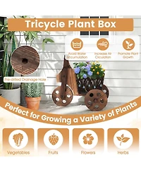 Costway Rustic Wood Tricycle Planter with Barrel Pot and Drainage for Patio
