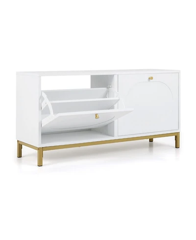 Slickblue Narrow Entryway Shoe Storage Bench with 2 Flip Drawers and Adjustable Shelves