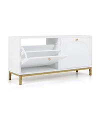 Slickblue Narrow Entryway Shoe Storage Bench with 2 Flip Drawers and Adjustable Shelves