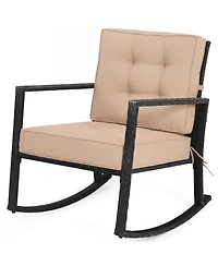 Gymax Patio Rattan Rocker Chair Glider Rocking Chair Cushion Lawn Outdoor