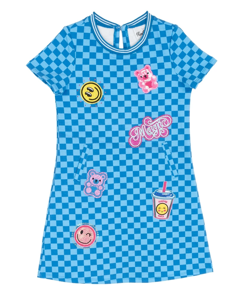 Rare Editions Girls' 2T-6X Checkered Applique Knit Dress