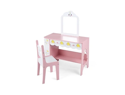 Slickblue Kids Vanity Set Princess Makeup Table with Mirror and Chair for Girls
